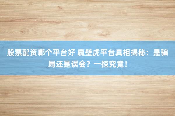 股票配资哪个平台好 赢壁虎平台真相揭秘：是骗局还是误会？一探究竟！