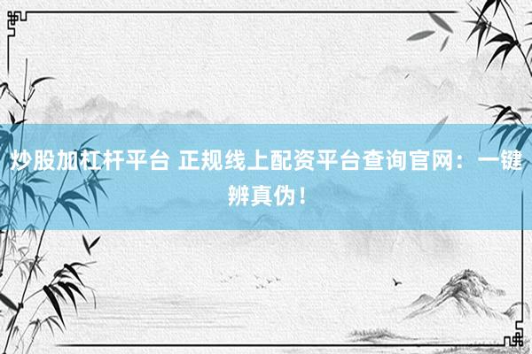 炒股加杠杆平台 正规线上配资平台查询官网：一键辨真伪！