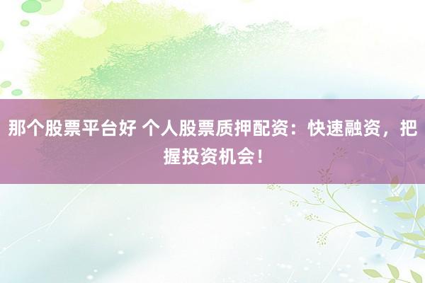 那个股票平台好 个人股票质押配资：快速融资，把握投资机会！