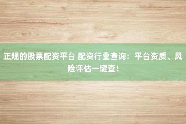 正规的股票配资平台 配资行业查询：平台资质、风险评估一键查！