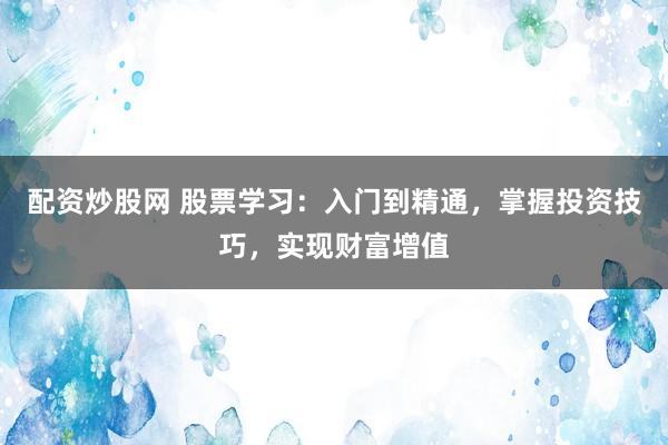 配资炒股网 股票学习:入门到精通,掌握投资技巧,实现财富增值