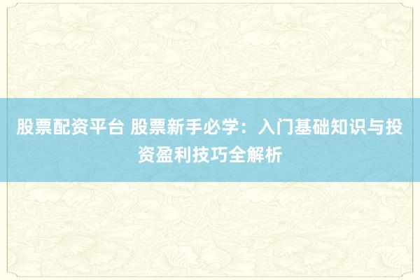 股票配资平台 股票新手必学：入门基础知识与投资盈利技巧全解析