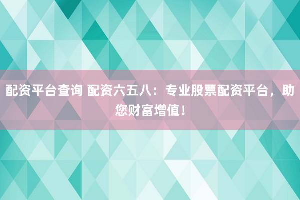 配资平台查询 配资六五八:专业股票配资平台,助您财富增值!